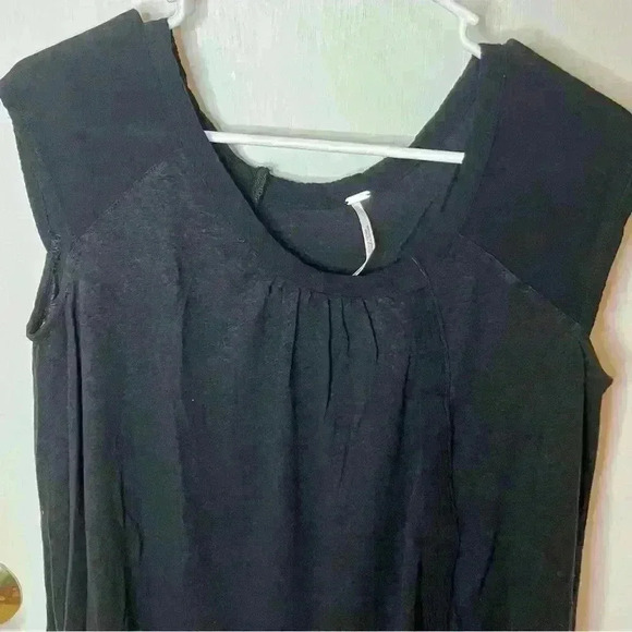 Free People High Low Slit Shirt Women XS Black Oversized Cap Sleeve - Picture 5 of 7